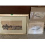 Three framed watercolour drawings