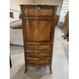 A late 19th century secretaire à abbatant in kingwood and other woods; marquetry inlaid with