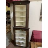 Two oak open corner cupboards