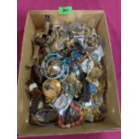 A box of costume jewellery and watches