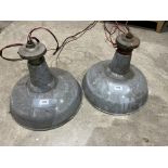 Two enamel industrial pendant lamps