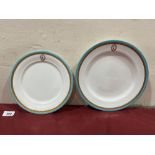 Two plates from dinner service bearing a heraldic armorial 'Nonquam Non Paratus' (Never unprepared).