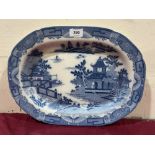 An early 19th century Davenport blue and white meat plate. Impressed mark. 16½' wide