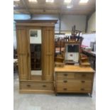 An Edward VII satin pine single wardrobe and dressing chest