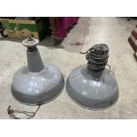 Two enamel industrial pendant lamps