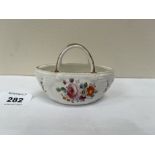 A miniature Coalport basket, painted in coloured enamels with summer flowers. c.1820. 3½' wide
