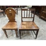 A Victorian oak hall chair and a George III oak country side chair