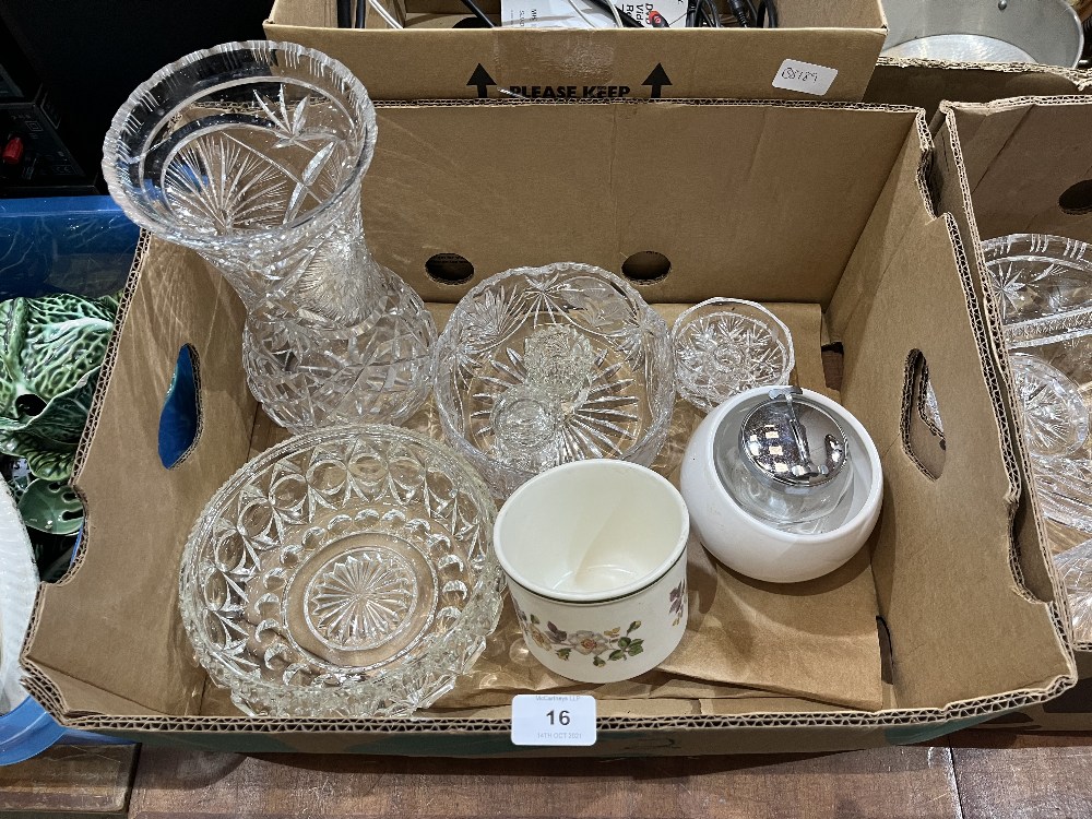 Two boxes of cut and other glassware