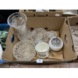 Two boxes of cut and other glassware