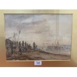 LOUIS TIMMERMANS. BELGIAN 1846-1910 Beach scene with figures and boats. Signed. Watercolour. 9½' x