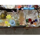 Two boxes of coloured and clear glassware