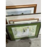 Three botanical prints, a signed print after Jeremy King and a pastel drawing. (5)