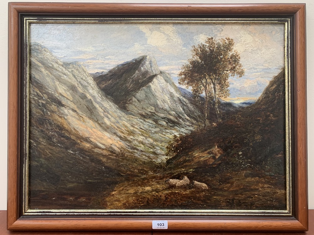 19th CENTURY SCHOOL A mountain landscape. Oil on lined canvas. 19½' x 26¾'