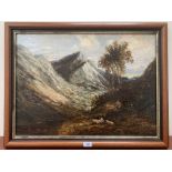 19th CENTURY SCHOOL A mountain landscape. Oil on lined canvas. 19½' x 26¾'