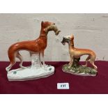 Two 19th century Staffordshire greyhound and rabbit groups, the larger 8' high