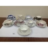 Nine 19th century cups and saucers