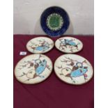A 19th century majolica plate and four others