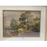 ROSALIND HARRIET ROUTH. BRITISH 1843-1927 A river landscape. Inscribed verso. Watercolour 13' x 18'