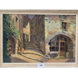 G. HENSHER. BRITISH 20TH CENTURY A continental street scene. Signed and dated '55. Oil on board