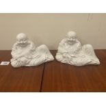 A pair of Chinese blanc-de-chine buddhas. 8' wide