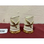 A pair of Royal Worcester ivory and gilded bamboo moulded vesta pots, shape no.1049. 2¼' high. c.