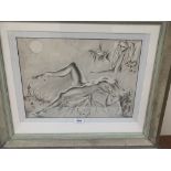 ENGLISH SCHOOL. 20TH CENTURY Study of a reclining female nude. Pencil drawing 11' x 15½'