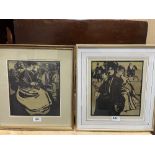 Two framed lithographs 'Hyde Park' and 'Flower Sellers' from William Nicholson's London Types