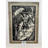 L. COUNSELL. BRITISH 20TH CENTURY Man with umbrella. Inscribed and dated 1967 verso. Woodblock 12' x