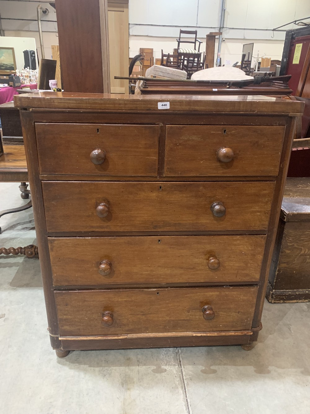 A Victorian chest of two short over three long drawers. 38' wide. Distressed