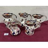 Five Mason's Mandalay pattern graduated jugs