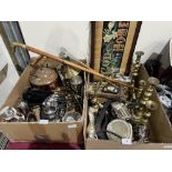 Two boxes of metalware