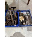 A box of carpentry tools and a box of locks and keys