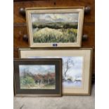 An indistinctly signed landscape oil and two framed watercolours (3)