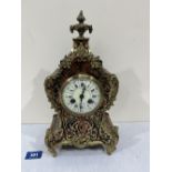 A French Boulle-work tortoiseshell and cut brass mantle clock with brass drum movement striking on a