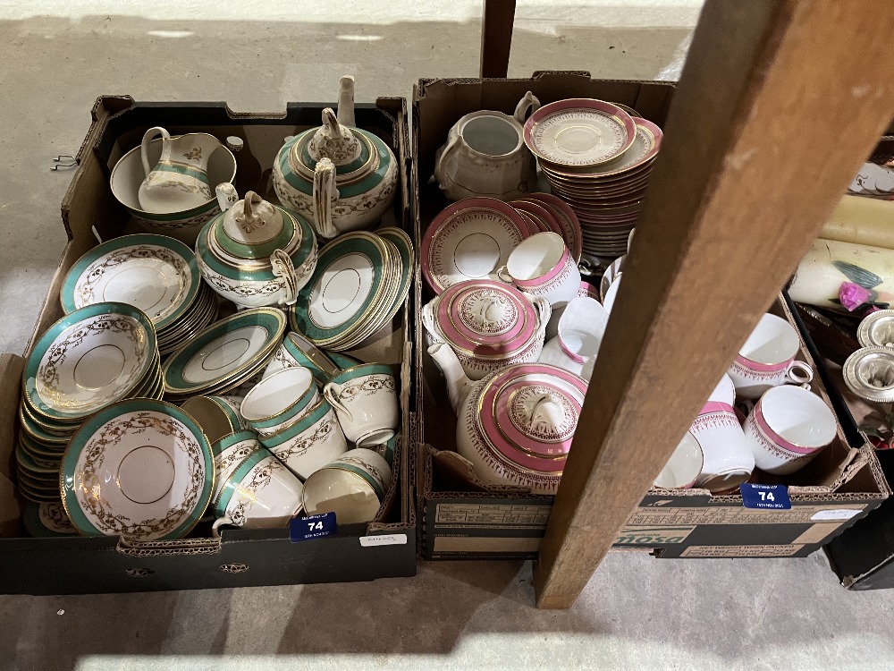 Two boxes of teaware and a box of meatplates