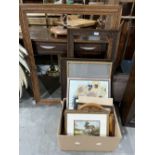 A box of pictures and four picture frames
