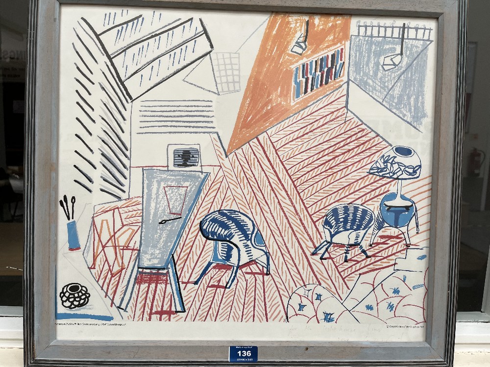 DAVID HOCKNEY. BRITISH Bn. 1937 Pembroke Studio with Blue Chair and Lamp. Colour Lithograph after