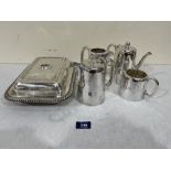 A New Zealand Railways four piece plated tea service and a plated tureen and cover