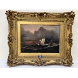 ENGLISH SCHOOL. 19TH CENTURY Shipping in a stormy sea. Oil on canvas. 10½' x 15'