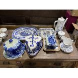 A collection of blue and white decorated ceramics
