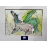 NAN FRANKEL. BRITISH 1921-2000 Study of two horses. Signed. Pencil and watercolour 5½' x 8'