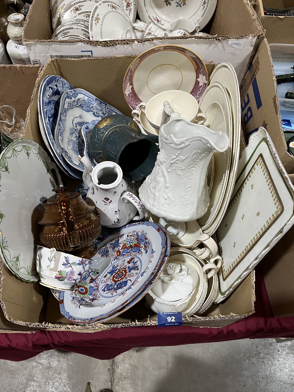 A box of ceramics. 19th century and later