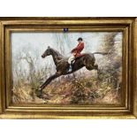 MANNER OF XAVIER RABOUS. AUSTRALIAN 20TH CENTURY Huntsman at the jump. Signed. Oil on canvas 24' x