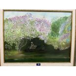 EUROPEAN SCHOOL. 20TH CENTURY Figures under flowering trees. Signed 'Mollie and dated '95. Oil on