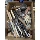 Two boxes of cutlery and sundries