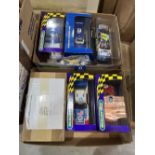 Five boxed Scalextric cars and one unboxed