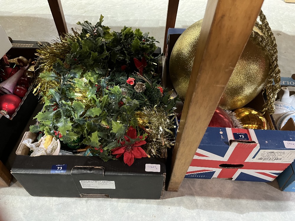 Five boxes of Christmas decorations