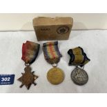 A World War I group of three medals. 7709 PTE. J. DRURY. R. WAR. R.