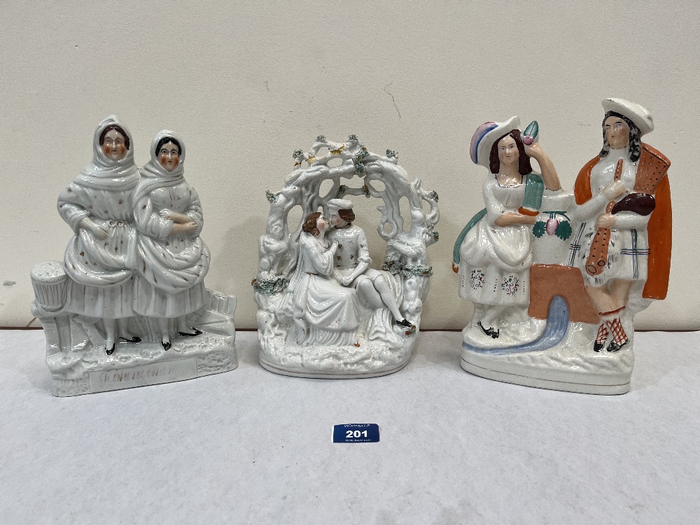 Three 19th century Staffordshire figure groups. 9½' - 10½' high