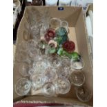 A box of miscellaneous glassware